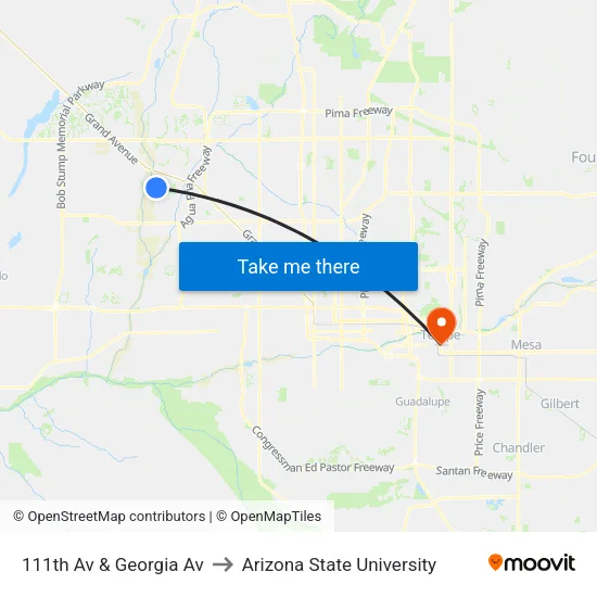 111th Av & Georgia Av to Arizona State University map