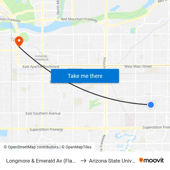 Longmore & Emerald Av (Flag Zone) to Arizona State University map
