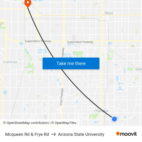 Mcqueen Rd & Frye Rd to Arizona State University map
