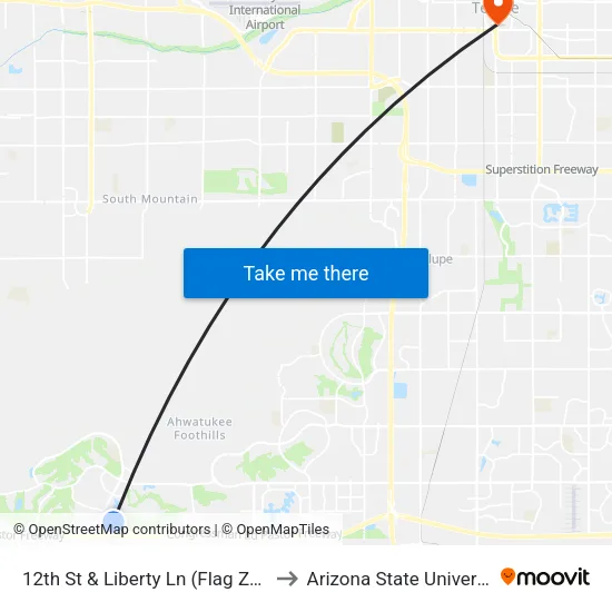 12th St & Liberty Ln (Flag Zone) to Arizona State University map