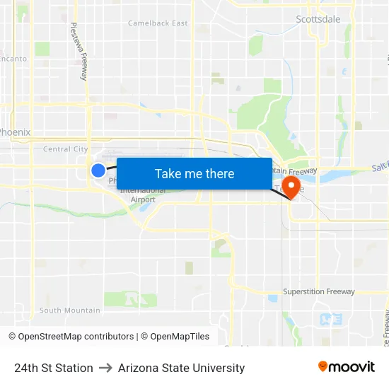 24th St Station to Arizona State University map
