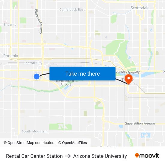 Rental Car Center Station to Arizona State University map