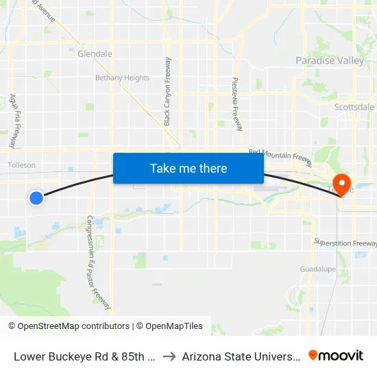 Lower Buckeye Rd & 85th Ln to Arizona State University map