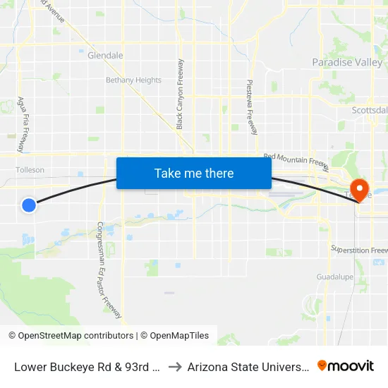 Lower Buckeye Rd & 93rd Ln to Arizona State University map