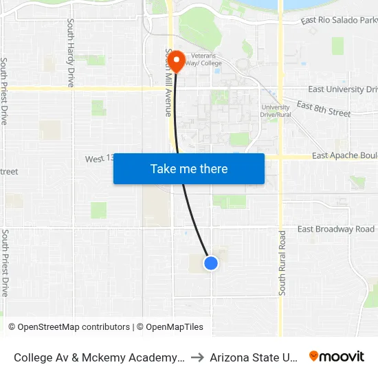 College Av & Mckemy Academy (Flag Zone) to Arizona State University map
