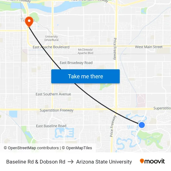 Baseline Rd & Dobson Rd to Arizona State University map