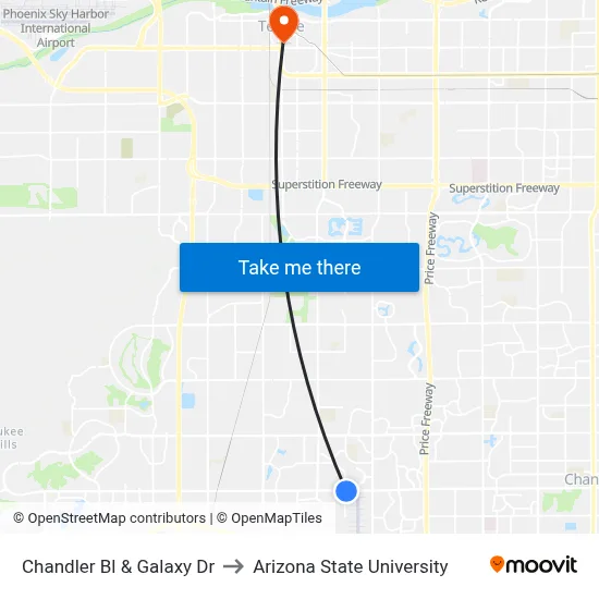 Chandler Bl & Galaxy Dr to Arizona State University map