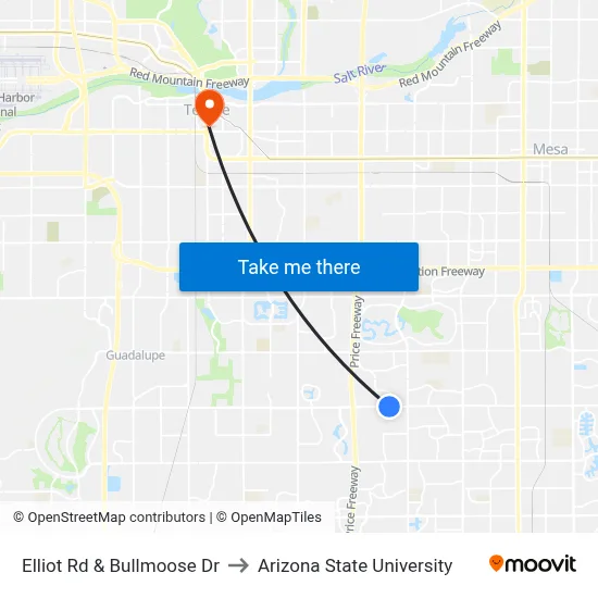 Elliot Rd & Bullmoose Dr to Arizona State University map