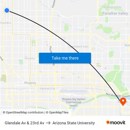 Glendale Av & 23rd Av to Arizona State University map