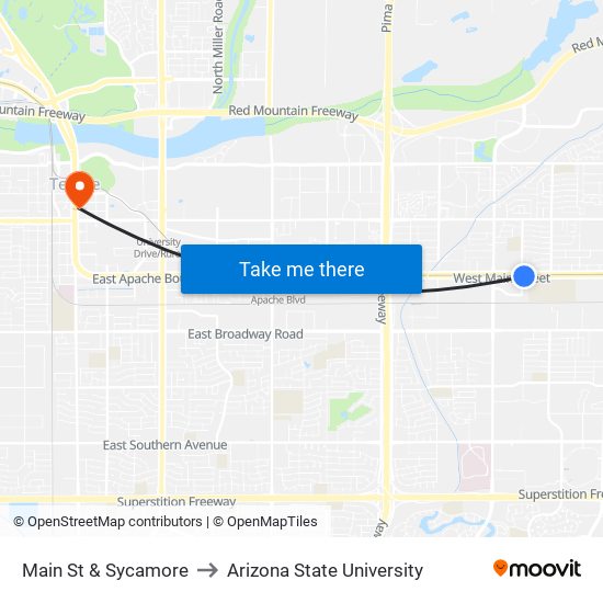 Main St & Sycamore to Arizona State University map