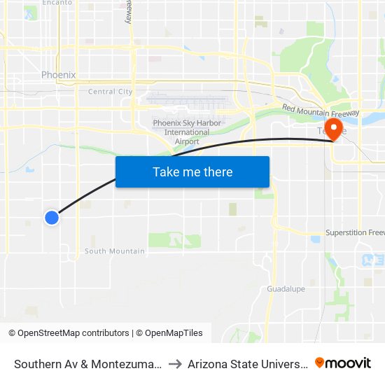 Southern Av & Montezuma St to Arizona State University map