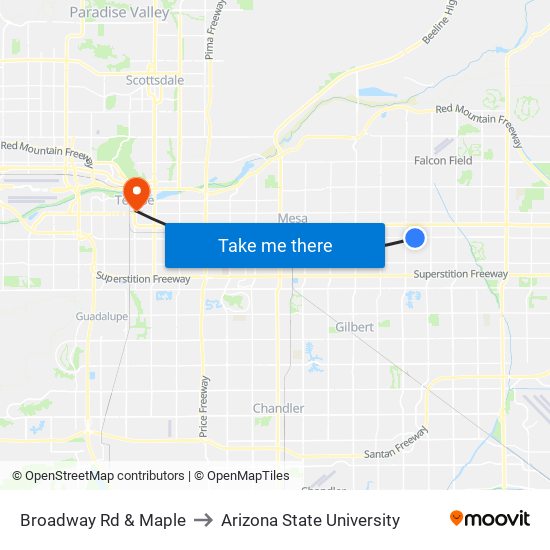 Broadway Rd & Maple to Arizona State University map