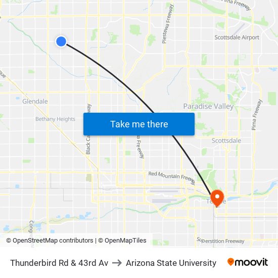 Thunderbird Rd & 43rd Av to Arizona State University map