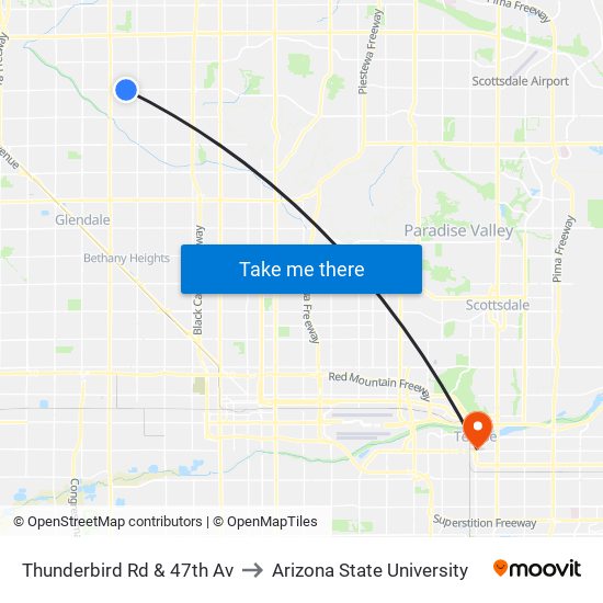 Thunderbird Rd & 47th Av to Arizona State University map