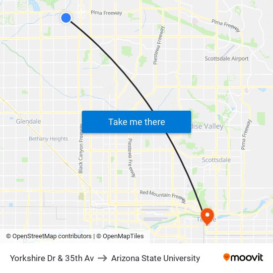 Yorkshire Dr & 35th Av to Arizona State University map