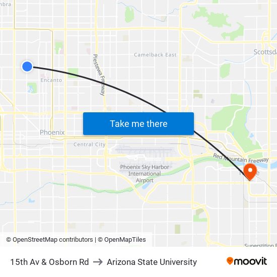 15th Av & Osborn Rd to Arizona State University map