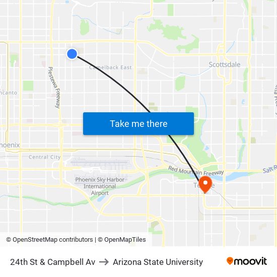 24th St & Campbell Av to Arizona State University map