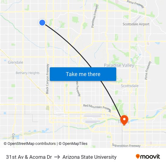 31st Av & Acoma Dr to Arizona State University map