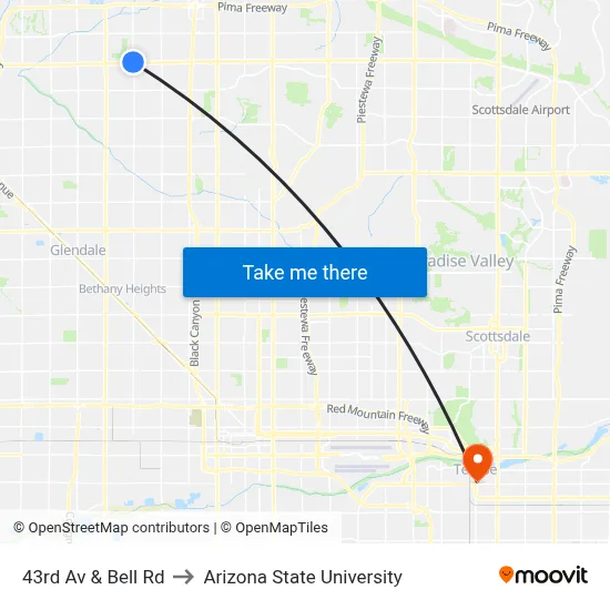 43rd Av & Bell Rd to Arizona State University map