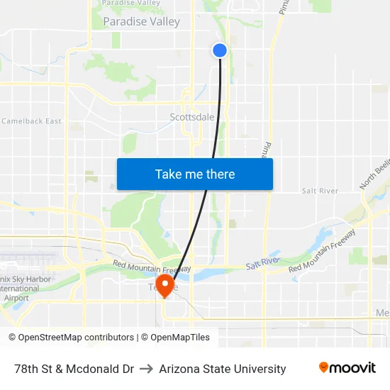 78th St & Mcdonald Dr to Arizona State University map