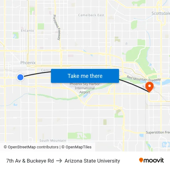 7th Av & Buckeye Rd to Arizona State University map