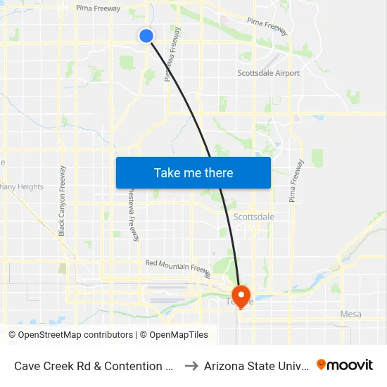 Cave Creek Rd & Contention Mine Rd to Arizona State University map