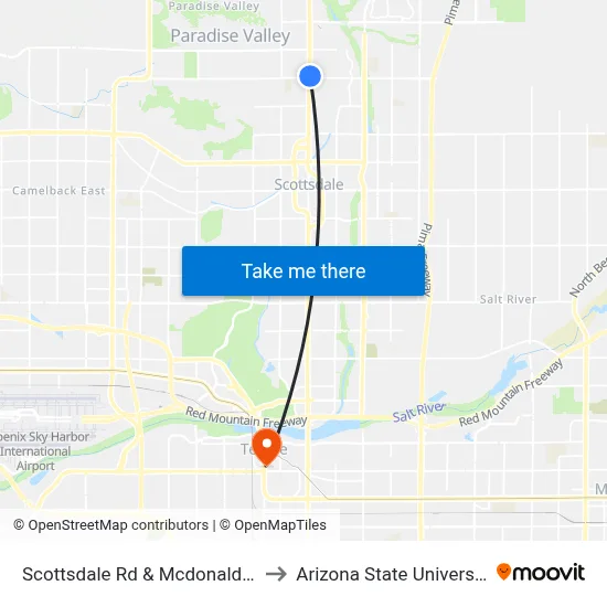 Scottsdale Rd & Mcdonald Dr to Arizona State University map