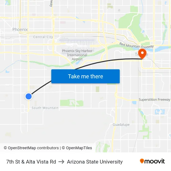7th St & Alta Vista Rd to Arizona State University map