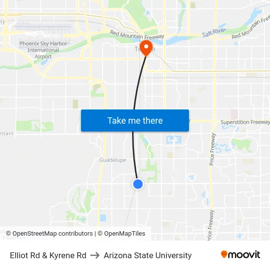 Elliot Rd & Kyrene Rd to Arizona State University map