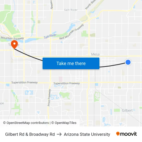 Gilbert Rd & Broadway Rd to Arizona State University map