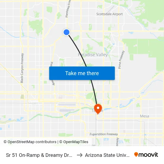 Sr 51 On-Ramp & Dreamy Draw Pnr to Arizona State University map