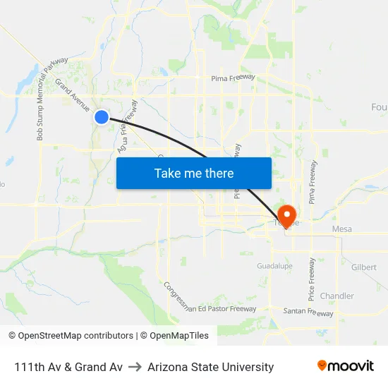 111th Av & Grand Av to Arizona State University map