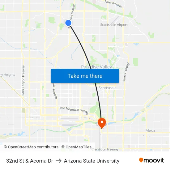 32nd St & Acoma Dr to Arizona State University map