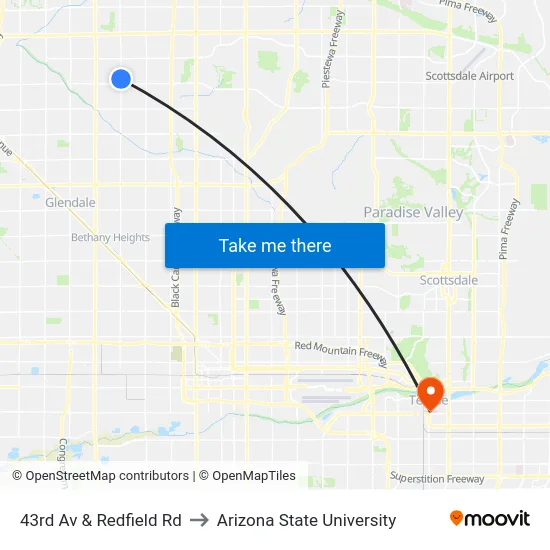 43rd Av & Redfield Rd to Arizona State University map