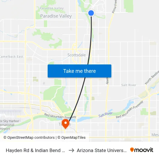 Hayden Rd & Indian Bend Rd to Arizona State University map