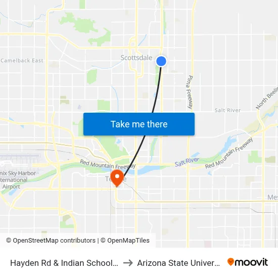 Hayden Rd & Indian School Rd to Arizona State University map