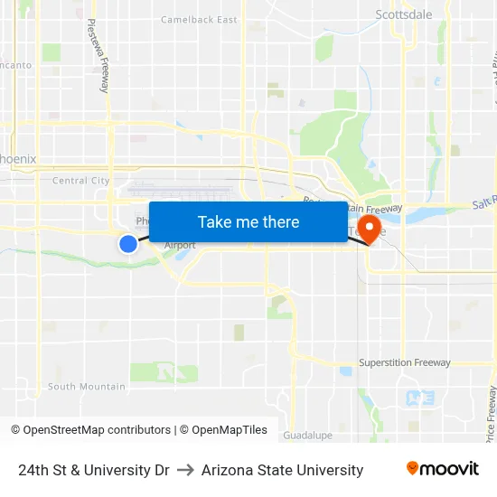24th St & University Dr to Arizona State University map