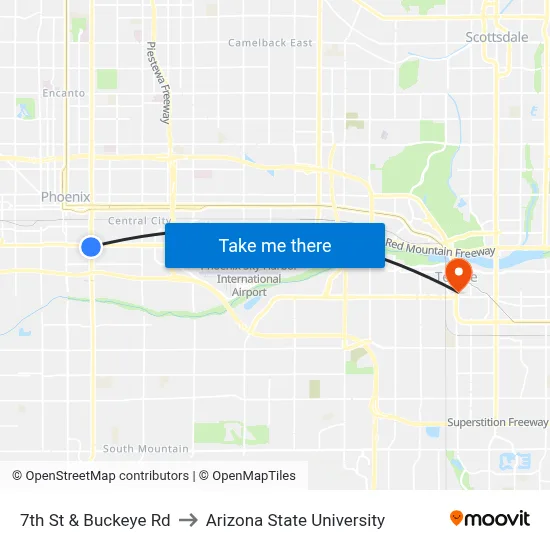 7th St & Buckeye Rd to Arizona State University map
