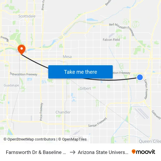Farnsworth Dr & Baseline Rd to Arizona State University map