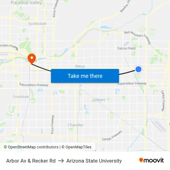 Arbor Av & Recker Rd to Arizona State University map