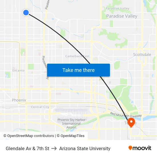 Glendale Av & 7th St to Arizona State University map