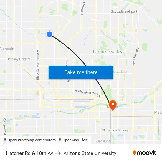 Hatcher Rd & 10th Av to Arizona State University map