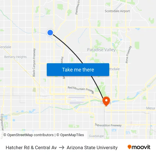 Hatcher Rd & Central Av to Arizona State University map