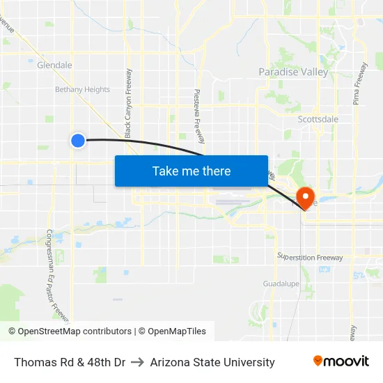 Thomas Rd & 48th Dr to Arizona State University map