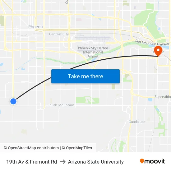 19th Av & Fremont Rd to Arizona State University map