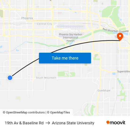 19th Av & Baseline Rd to Arizona State University map