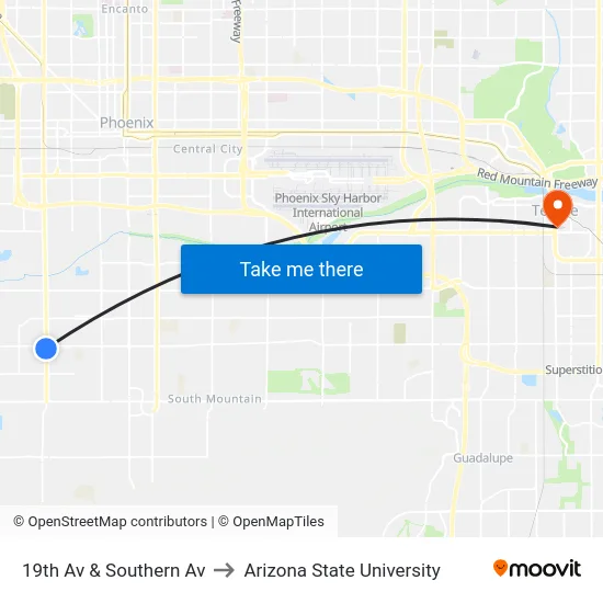 19th Av & Southern Av to Arizona State University map