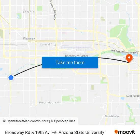 Broadway Rd & 19th Av to Arizona State University map