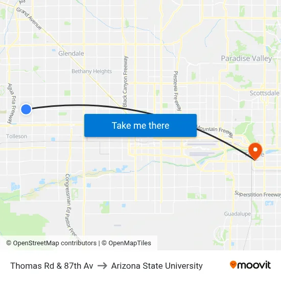 Thomas Rd & 87th Av to Arizona State University map