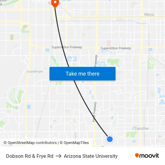 Dobson Rd & Frye Rd to Arizona State University map